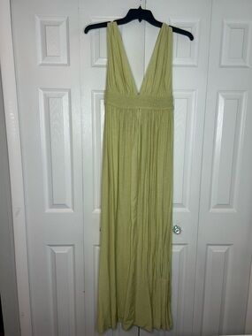 V-Neck Sleeveless Light Green Maxi Dress